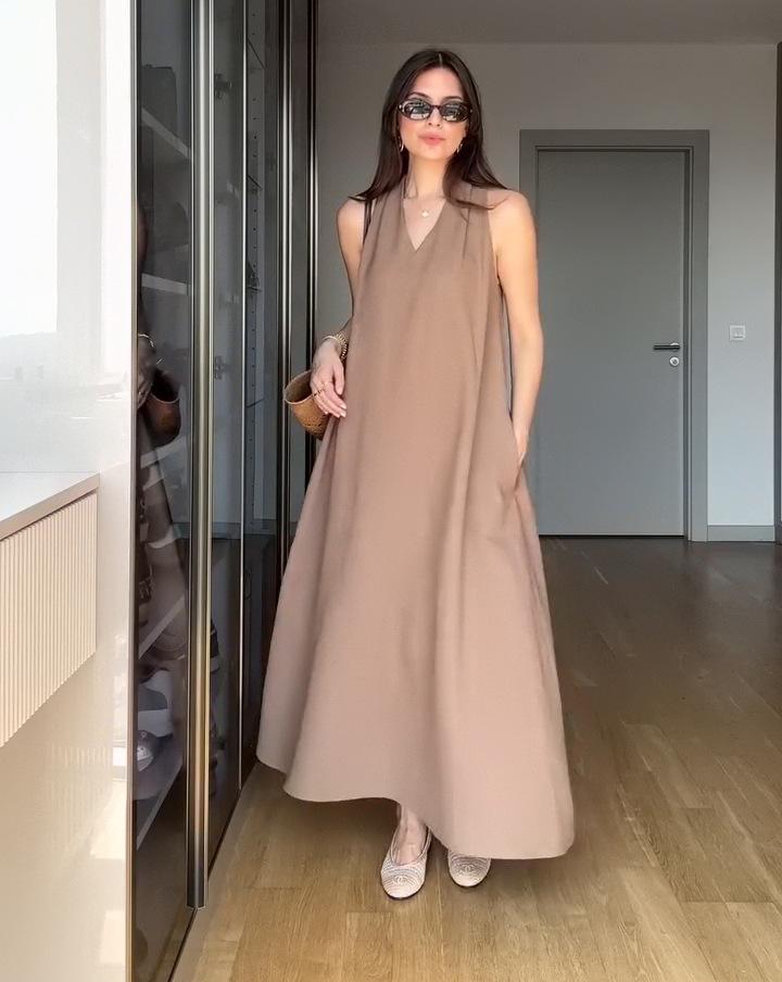 

Летнее женское платье с V-образным вырезом, без рукавов, свободного кроя, больших размеров, с кулиской на талии Medium хаки