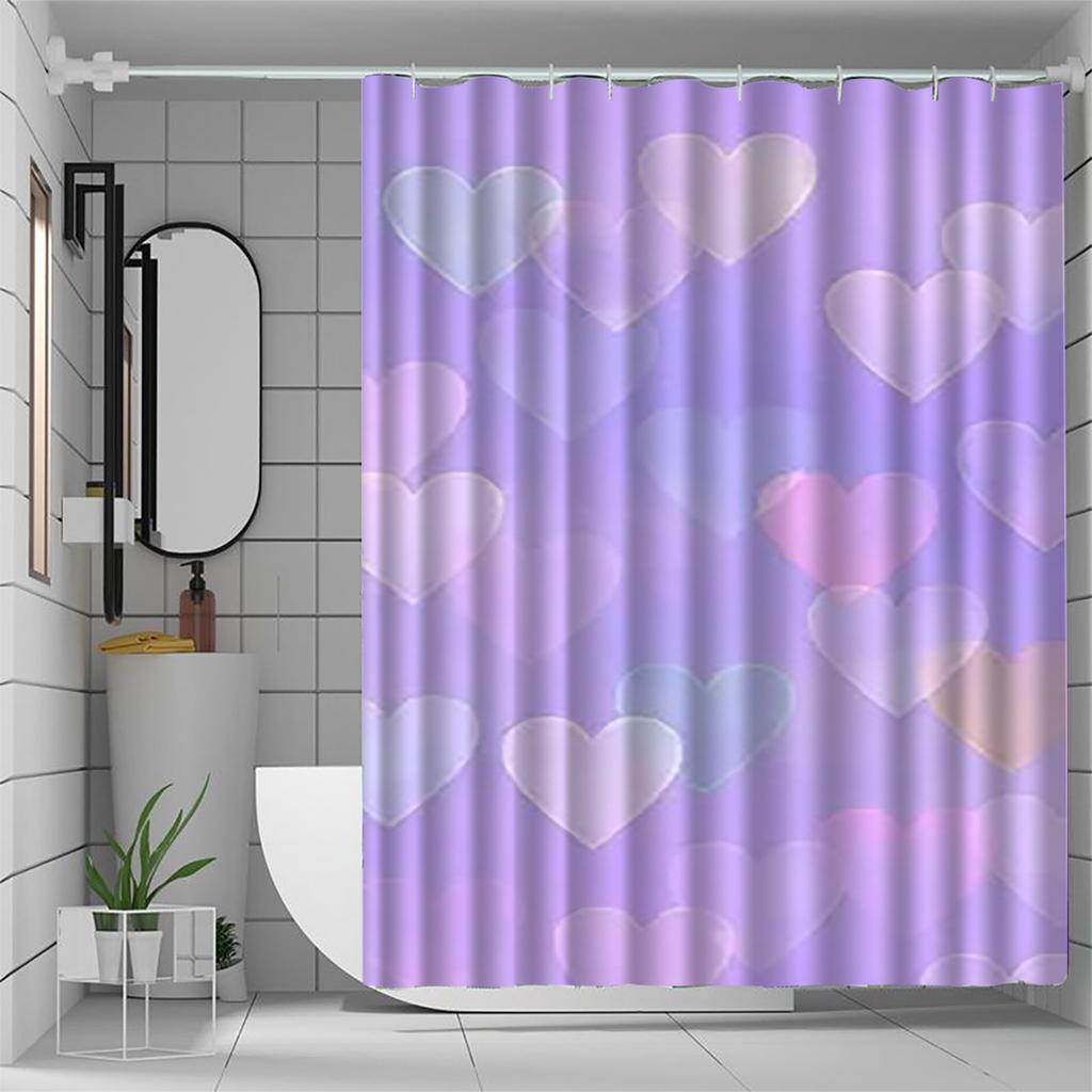 1Pc Romantic Love Heart Pattern Shower Curtain, Water-Resistant Polyester Knit, All-Season Arts Theme,Elegant Bathroom Decor