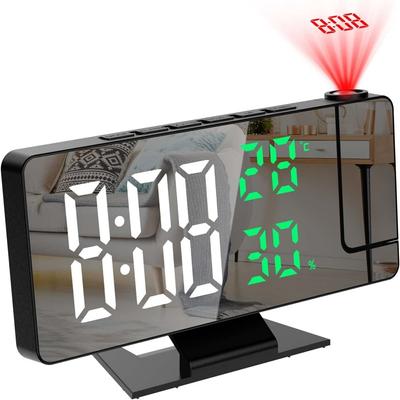 180° Flip Projection Digital Alarm Clock Temperature Humidity Night Mode Snooze 12/24H USB Plug-in Projector Table LED Clock
