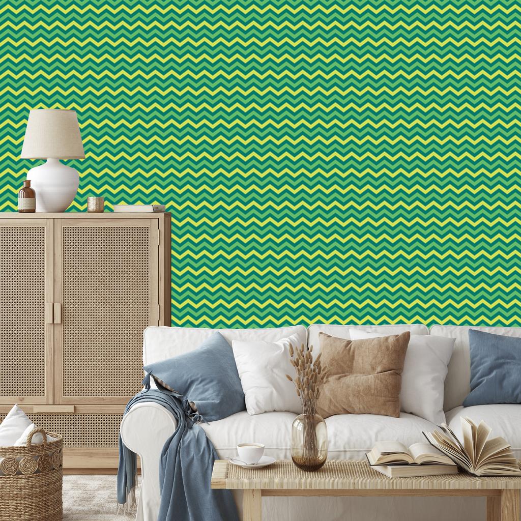 Green and Sea Zigzag Wallpaper for Living Room and Bedroom 50x1000