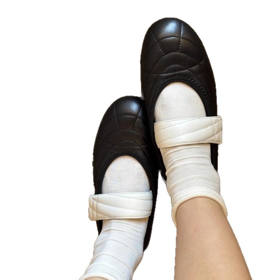 Sheepskin version~ Niche design round head Velcro Mary Jane shoes for women French casual sports style shallow mouth single shoes for women