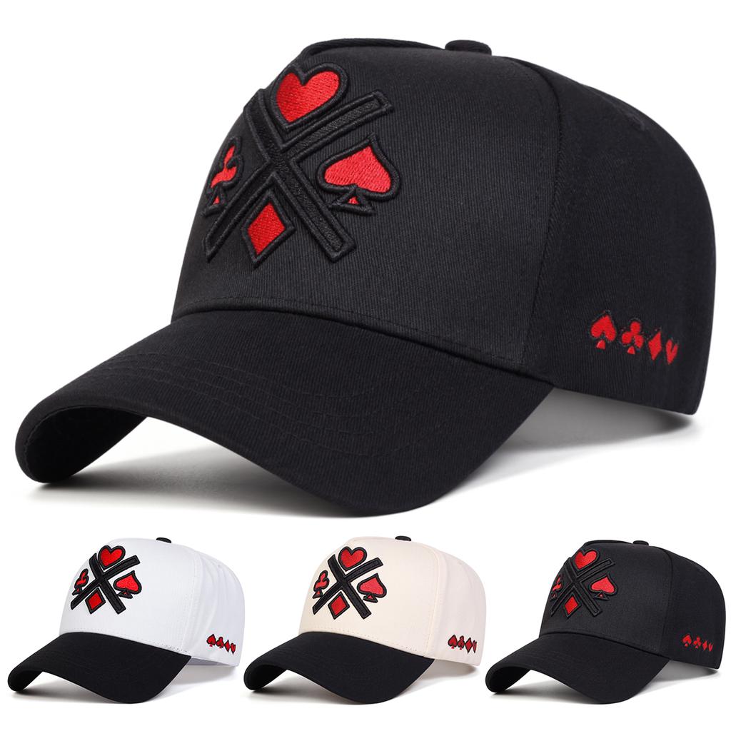 Men Poker Embroidered Patchwork Five-sided Baseball Cap Outdoor Adjustable Sunscreen Leisure Hat Spring Autumn Travel Tourism Beach Vacation