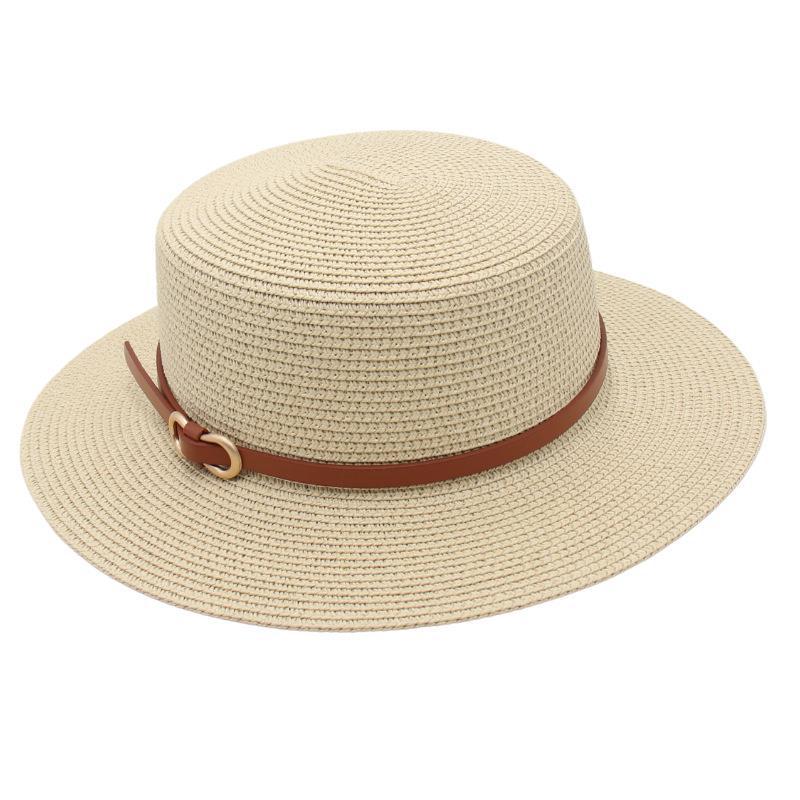 Straw Hat Female Sun Hat Belt Buckle Bucket Hat Flat Top Mother Hat Big Brim Cool Hat Seaside Beach Hat