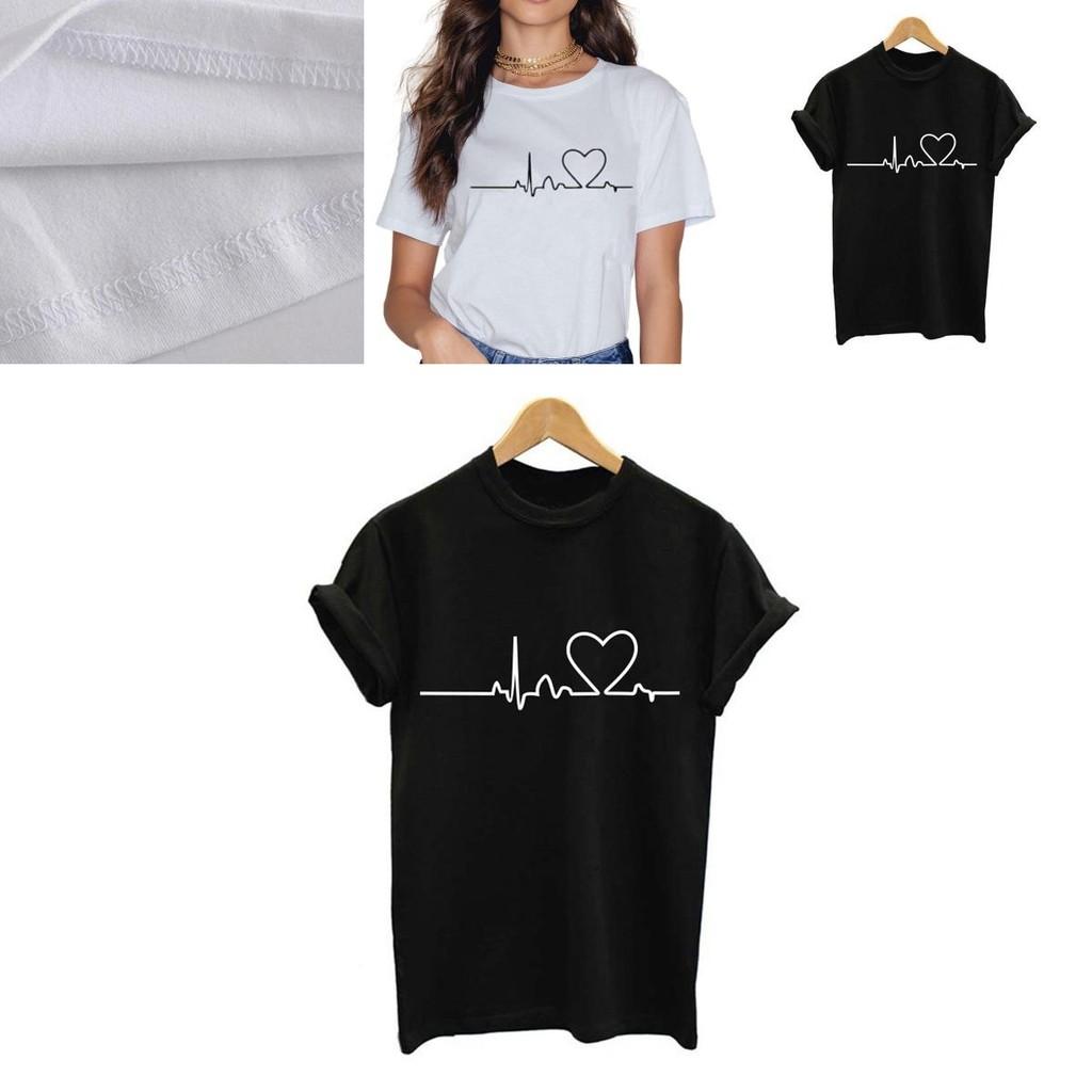 Stylish Heart Printed T-shirt For Women Featuring Soft And Casual Short Sleeves