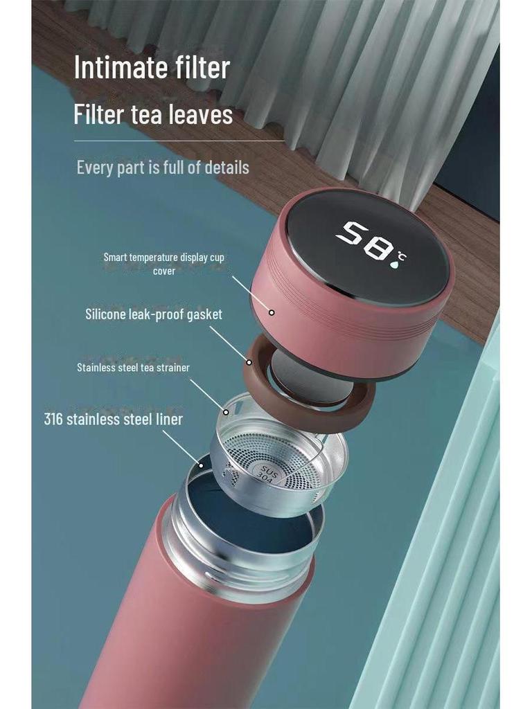 Korean Style 316 Stainless Steel Thermos with Smart Temperature Display – Unisex, Cute & Simple Design