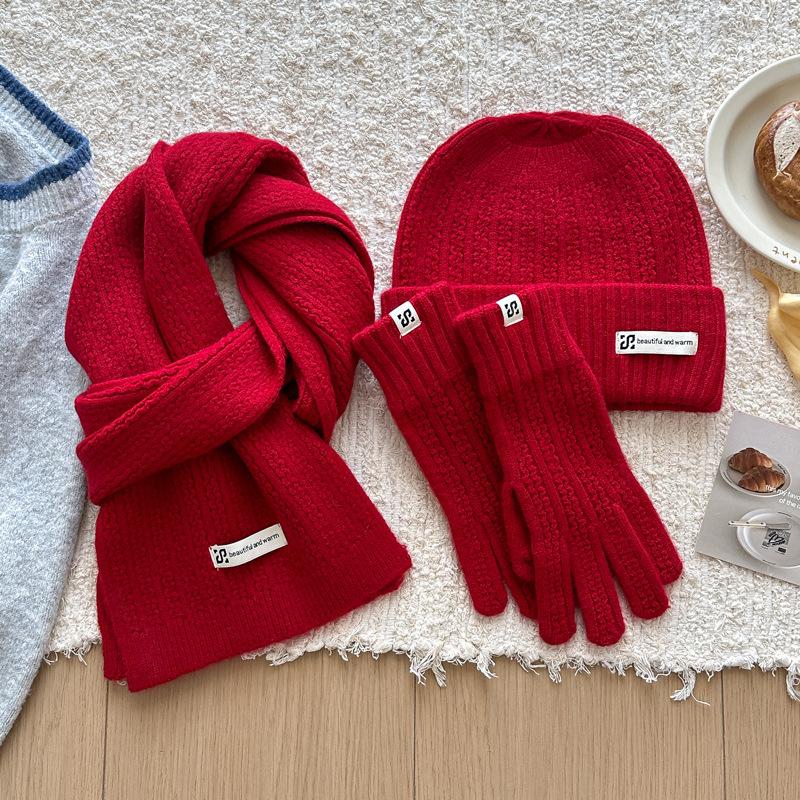 3Pcs/Set Knitted Ring Scarf Women Wool Hat Scarf Gloves Solid Cap Design Soft Cashmere Pashmina Collar Christmas