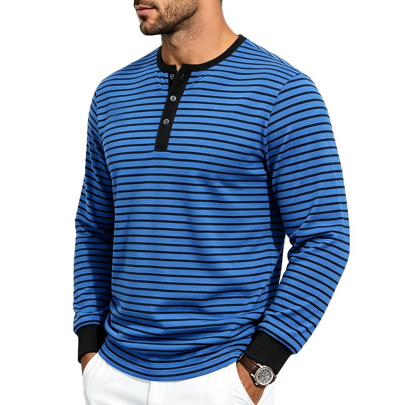 Men S Autumn Striped Henley Long Sleeve T Shirt