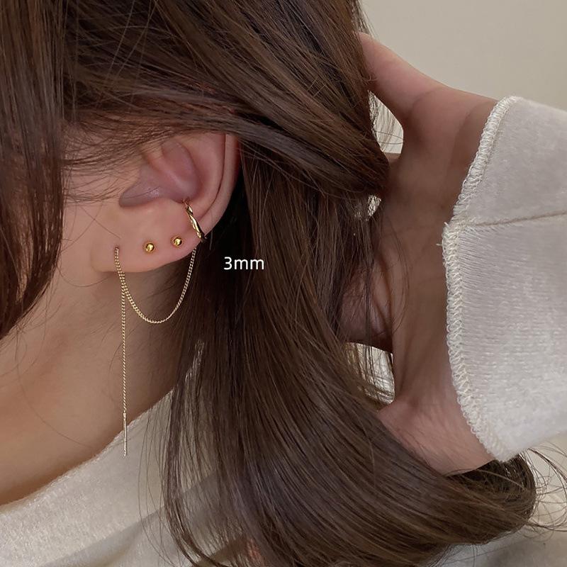 3/4/5/6Mm Classic Titanium Steel Dot Ball Stud Earrings Unisex Gold Color Stackable Simple Women'S Jewelry Christmas Gifts
