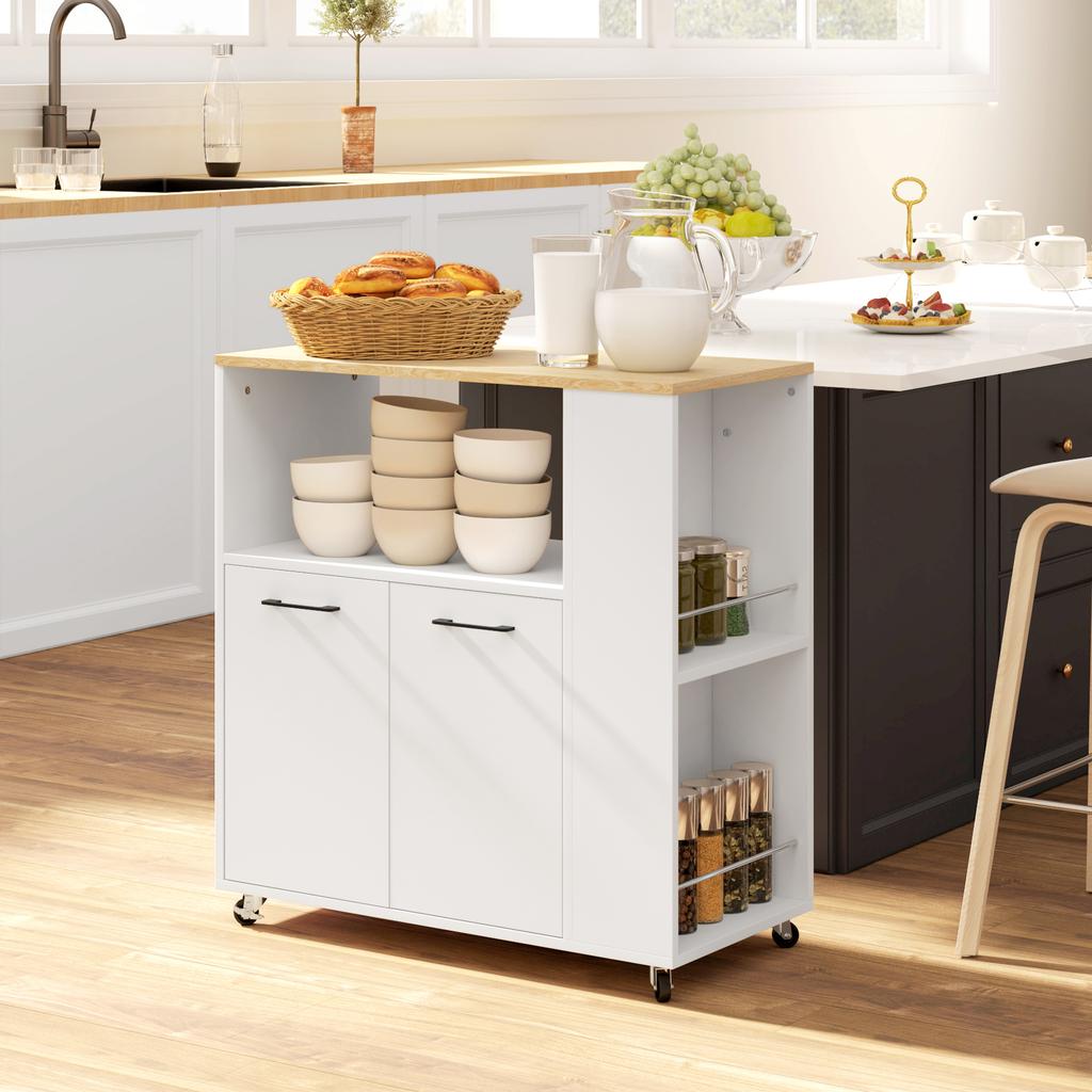 Kitchen Trolley on Wheels, Worktop, Adjustable Shelf, 75 x 40 x 80.5 cm, White