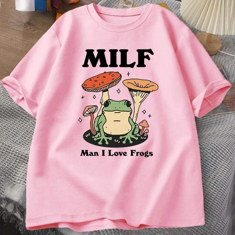 Retro Frog Tshirt Funny MILF Froggy T Shirt Cottagecore Froggy Tshirt Toad Frog Lover Tees Women Clothing Tees Short Sleeve