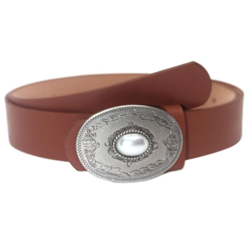 

Винтажный ремень из ПУ с пряжкой-пином для женщин, крутой субкультурный ремень с овальной пряжкой, инкрустированной жемчугом, пояс для подростков, девушек, аксессуар коричневый