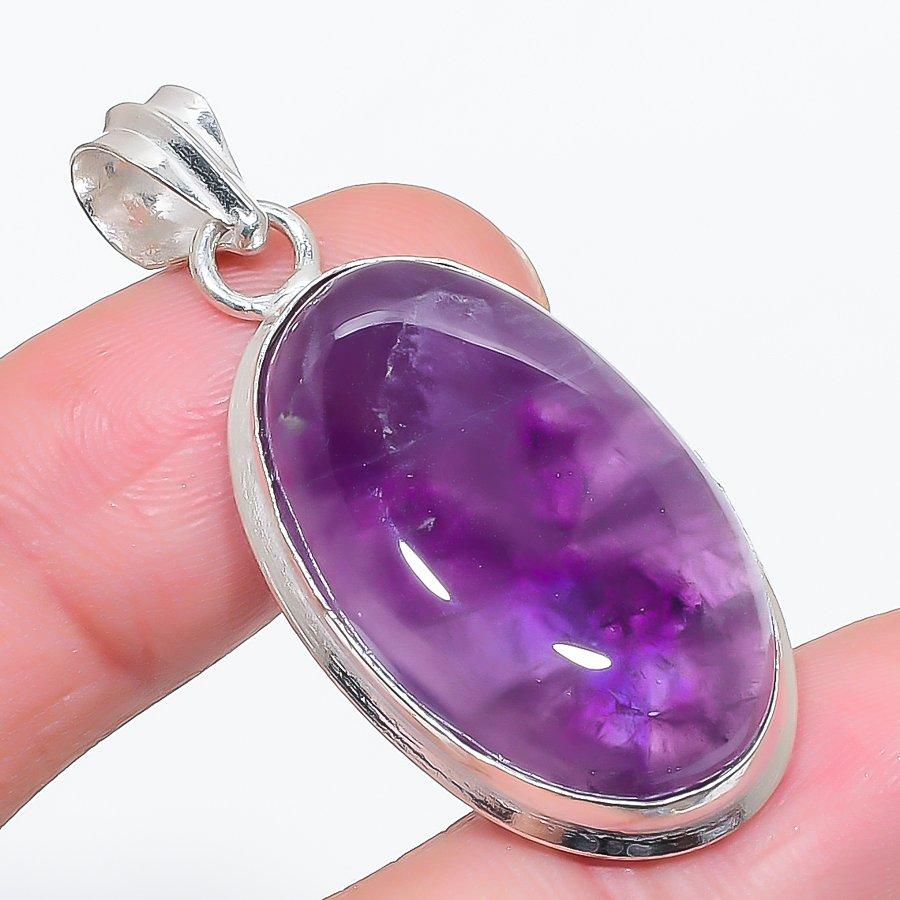 Natural Sage Amethyst Gemstone 925 Sterling Silver Jewelry Pendant 1.89" L4o39