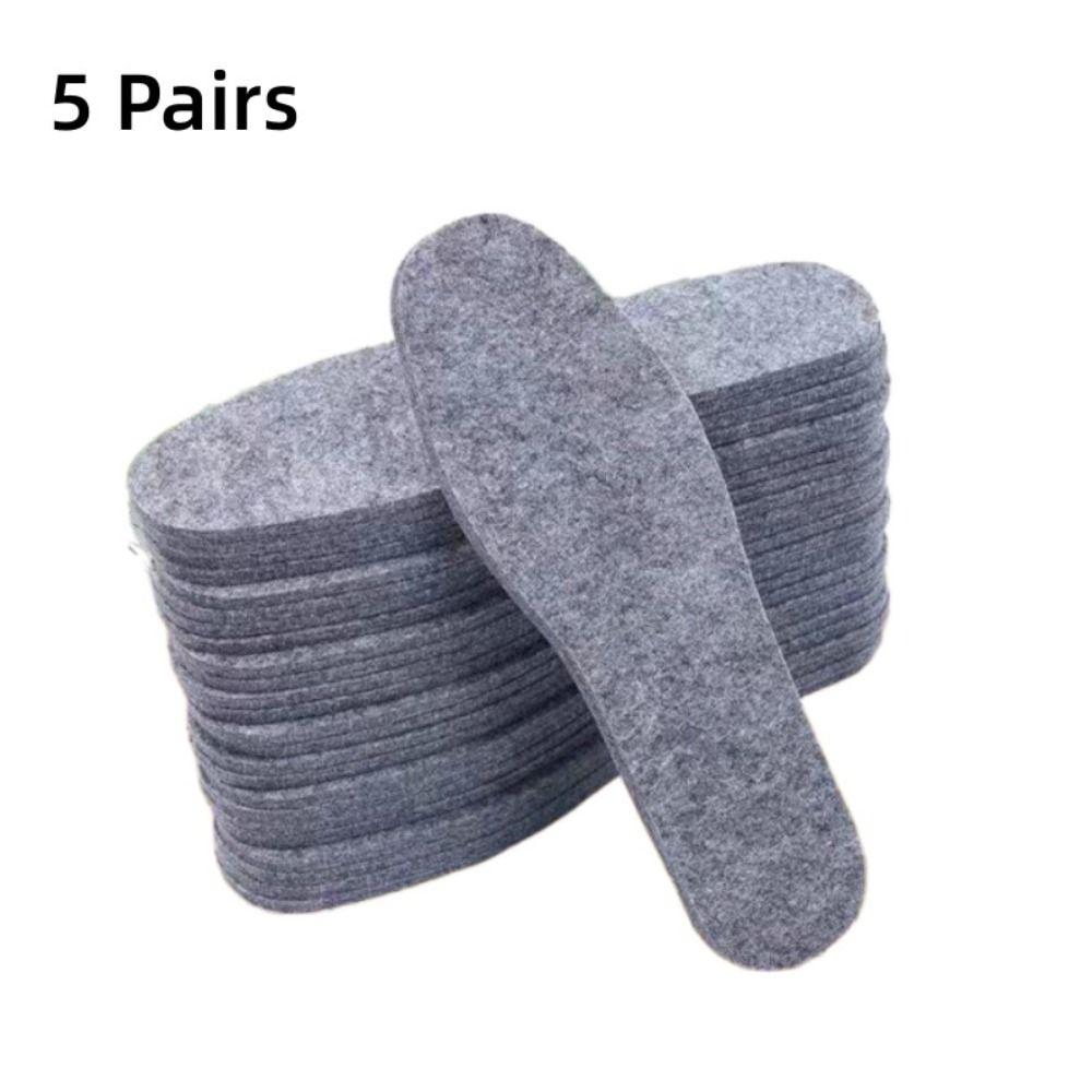 5 Pairs Wool Felt Wool Felt Thermal Insole Breathable Keep Warm Thicken Warm Insole Sweat Absorbent Skin-friendly Shoe Pad