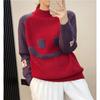 Autumn women's new semi-turtleneck knitted bottoming shirt contrasting smiley face with sweater women's top women's clothing