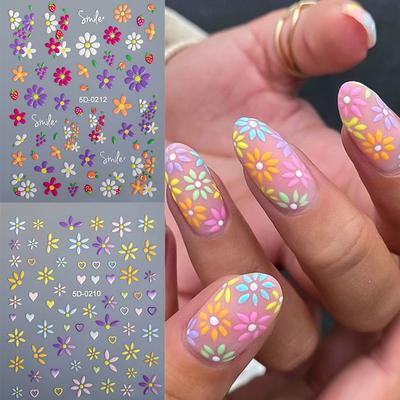 5D Exquisite Gänseblümchen Nagelsticker Bunte Blumen Nagelaufkleber Selbstklebend Luxuriöses Gänseblümchen Nagelkunst Sticker Dekor