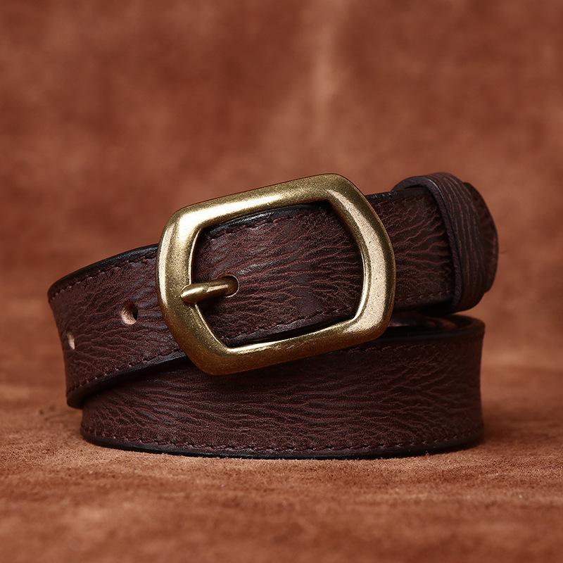 Retro Fashion Personalized Concave Belt Women'S Leather Pin Buckle Pure Cowhide Korean Version Versatile Rough Pattern Jeans Belt Women