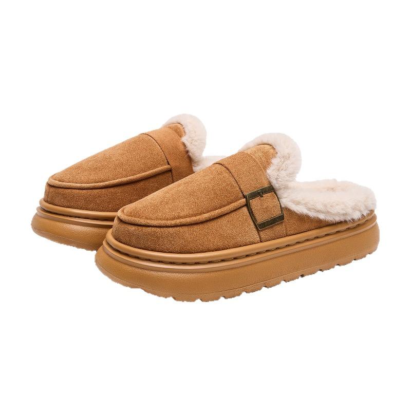Indoor Plush Warm Fluffy Slippers Women's Simple and Fashionable Cotton Shoes Winter Thick Sole Non-slip