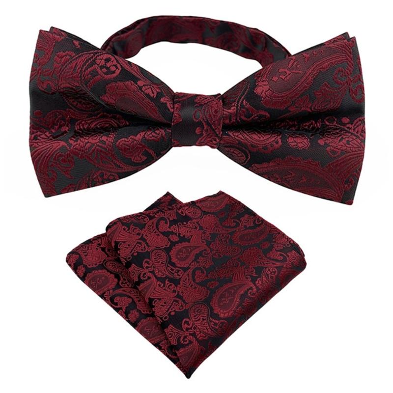 

Floral Jacquard Adjustable Pre Tied Bows Tie and Pocket Square Handkerchief Set for Men Elegant Design Wedding Bowtie