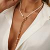 Sweet And Cool Style Imitation Pearl Beaded Collarbone Necklace, Simple Ot Buckle Love Pendant, Fringed Necklace.