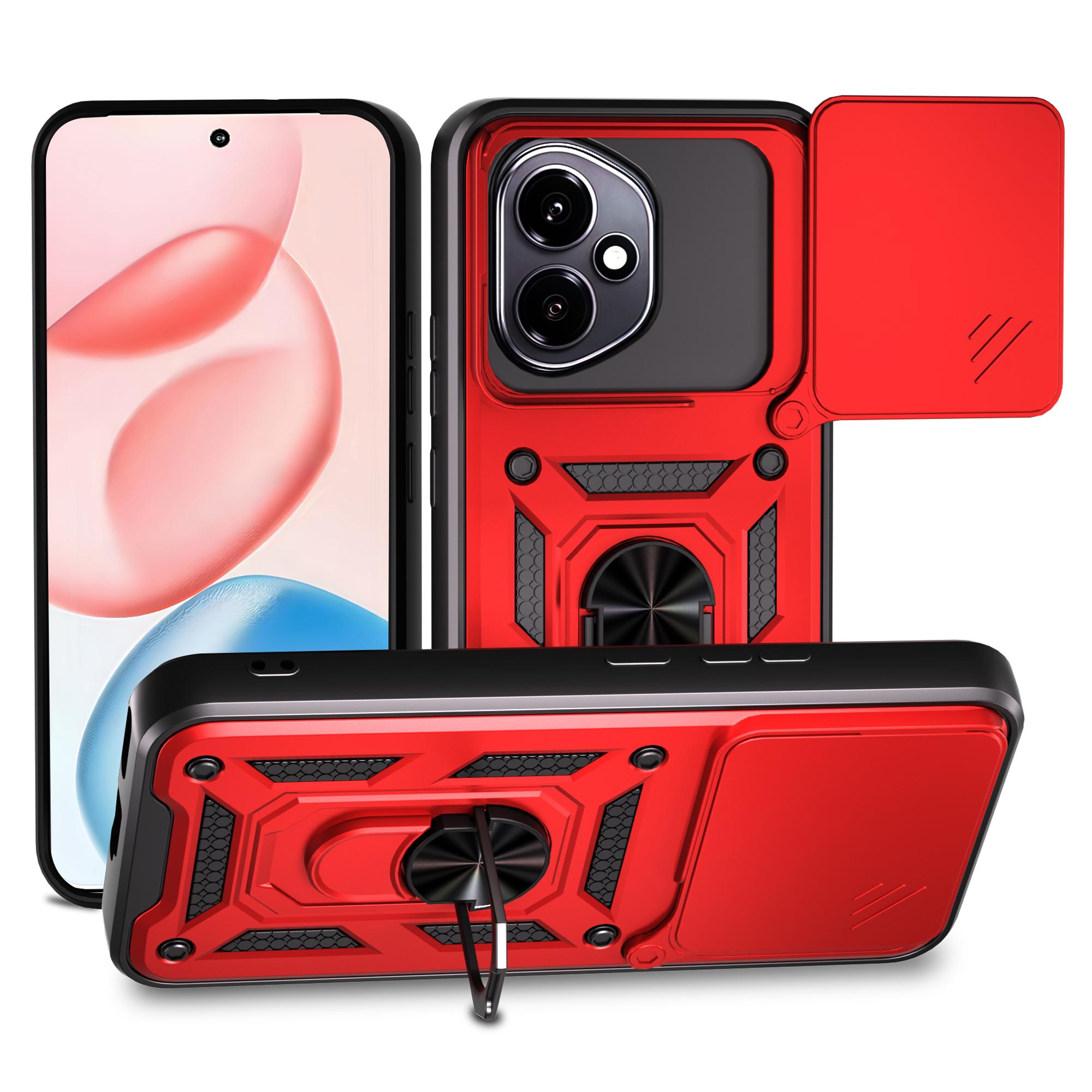 

For Honor 400 Case with Slide Camera Lid PC+TPU Kickstand Phone Cover Red