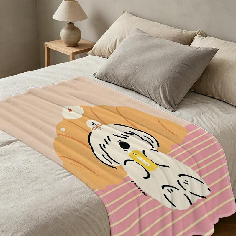 Soft Flannel Blanket - Cartoon Dog Design, No Pilling, Warm Comfort, Ideal for Postpartum/Nursing, Home Decor, All Seasons, Halloween & Christmas
