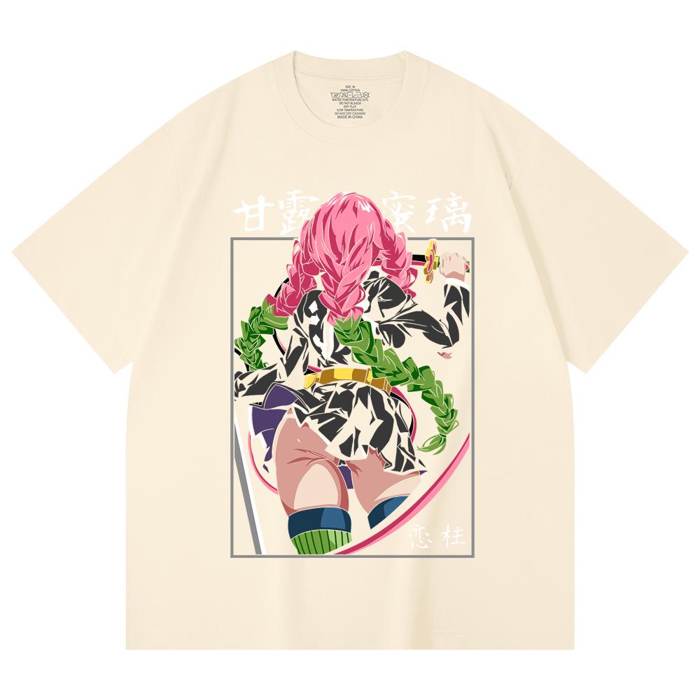 

230 Gsm 100% Cotton Demon Slayer V75 Mitsuri Print Unisex Heavy Cotton T Shirt XS абрикосовый