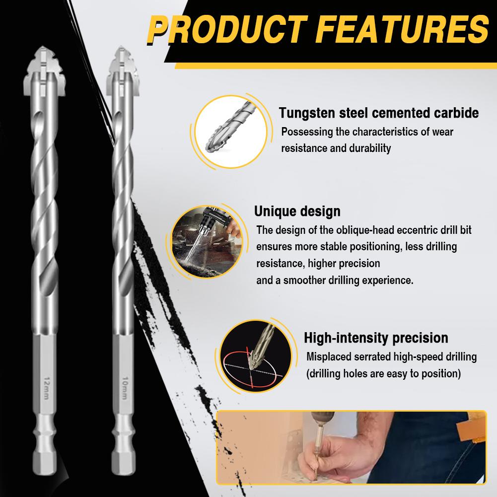 6PCS 4-Blade Saw Tooth Eccentric Drill Bit Hard Alloy Eccentric Twist Drill Bit High-Strength Professional Rotary Tool Accessory