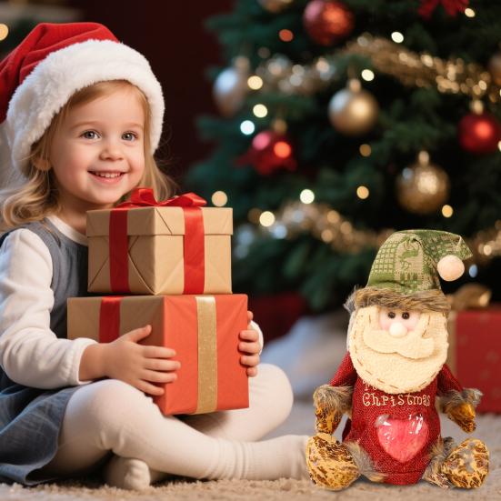 Yousheng Burlap Christmas Gift Bags Zipper Design Plush 3D Santa Snowman Doll Fruit Bags Reusable Fabric Storage Bag for Gifts Candy