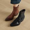 Versatile Pointed Large Size Women's Boots Medium Heel Leather Women's Leather Boots Autumn and Winter Rubber Non-slip Square Heel Medium Tub
