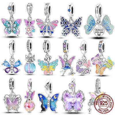 Copper Charms Beads Luminous Elf Colorful Butterfly Pendant Fit Women Original Bracelet Diy Christmas Gift