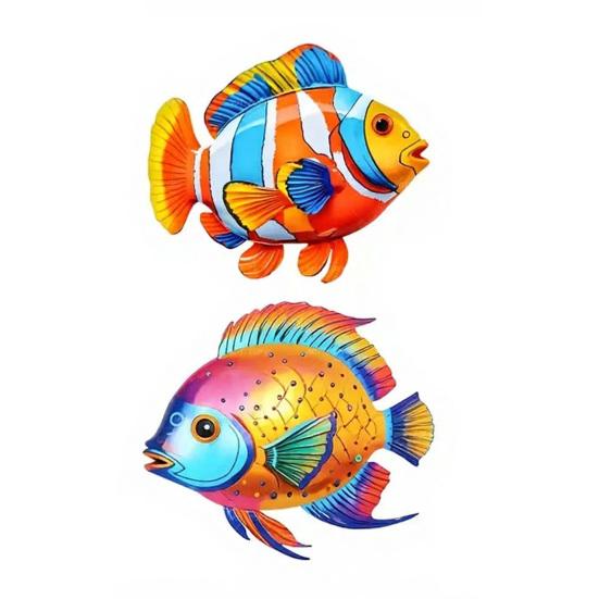 

2 Pcs Wooden Fish Wall Art Tropical Fish Sculpture Coastal Beach Sea Animal Wall Hanging Ornament for Bathroom Pool Patio Fence Decor 2pcs