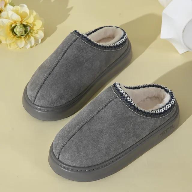 

Модные новые осенне-зимние пушистые тапочки на толстой подошве для дома, женские домашние балетки, модные плюшевые домашние оверсайз повседневные туфли 36-37 темно серый