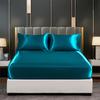 Summer Luxury Satin Silk-like Bed Sheet Set (Flat Sheet/Fitted Sheet + Pillowcase) Solid Color Mattress Cover Twin Full Queen