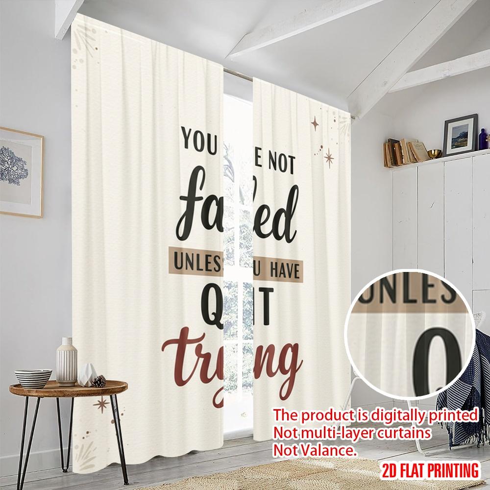 2pcs 2D flat printing Window Treatment Curtains Motivational Quote Polyester Fabric Without Electricity Festive Holiday Use for