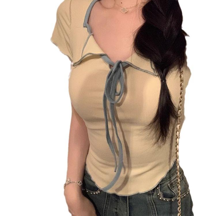 Pure Desire Style Spice Girl Short-sleeved T-shirt Women's Niche Short Design Sense Tight and Thin Top Tide