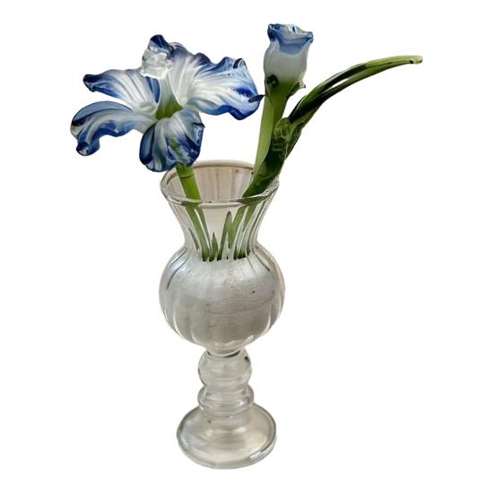 Mini Glass Flower Figurine Hand Blown Small Faux Crystal Carnation/Lily/Peony Flower Bouquet In Vase for Mother's Day Birthday Table Centerpiece