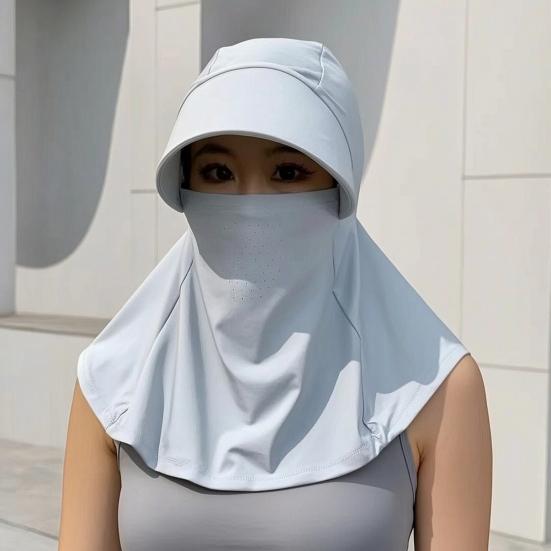 Sun Hat Ice Silk Cooling Fabric UPF50+ Full Face Neck Gaiter Sun Protection Hat Breathable Holes Thin Cycling Headgear
