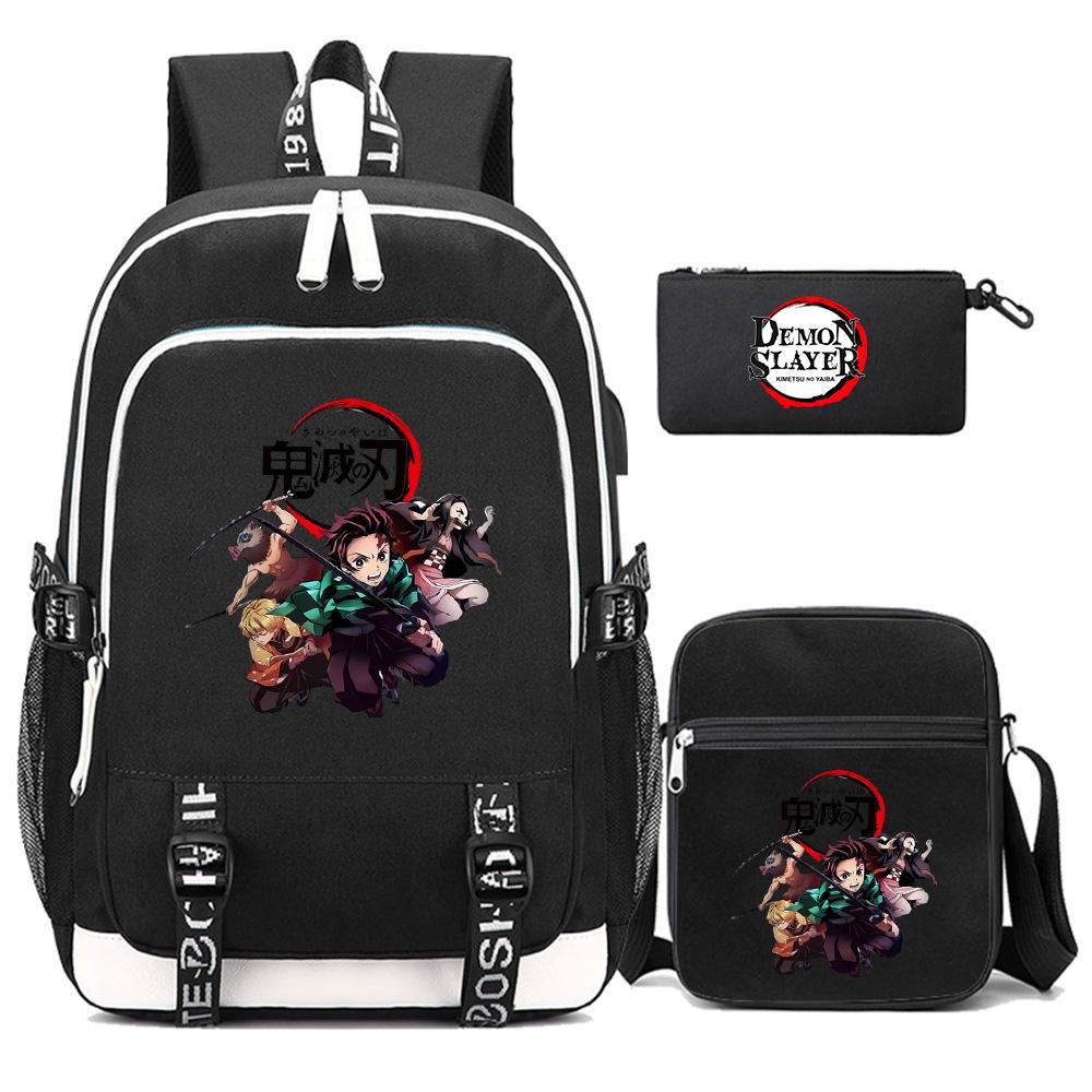 3Pcs/set Cartoon Demon Slayer Printed Backpack Large Capacity Bookbag Student Boy Girl School Bag Outdoor Laptop Travel Bag Gift