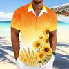 Bereit für den Strand! Herren-Kurzarmhemd mit Sonnenblumen-Weizen-Print, perfekt für den Sommer.