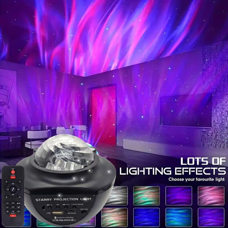 LED Water ripple Projector Sky Northern Lights USB Auto Rotating Remote Control Bluetooth Music Speaker for Bedroom KTV Party