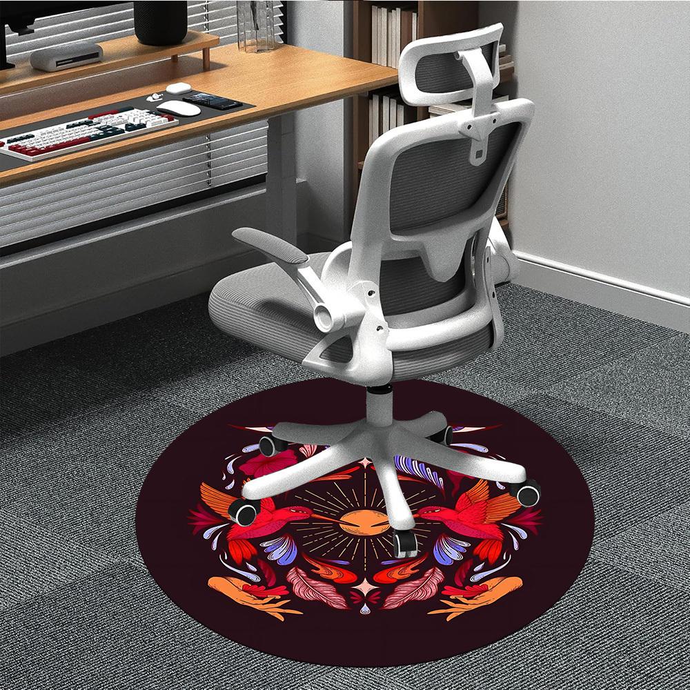 1pc Hummingbird Flowers Office Round Area Rug, Indoor Mat Suitable For Office, Under Office Chairs Bedroom Living Room Home Decor, Room Deco