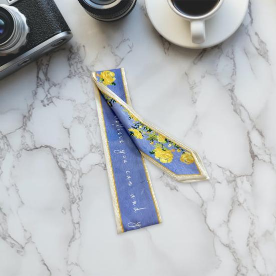 Kvinner Sommer Skjerf Bag Dekorasjon Myk Kontrast Farge Blomstertrykk Kunstnerisk Maleri Dekorer Hals Glatt snøring Dame Hårbånd Hårtilbehør