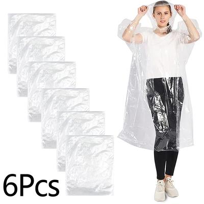 6Pcs Transparente Camping Descartável Emergência Poncho Impermeável Chuva Capa de Chuva Adulto Portátil