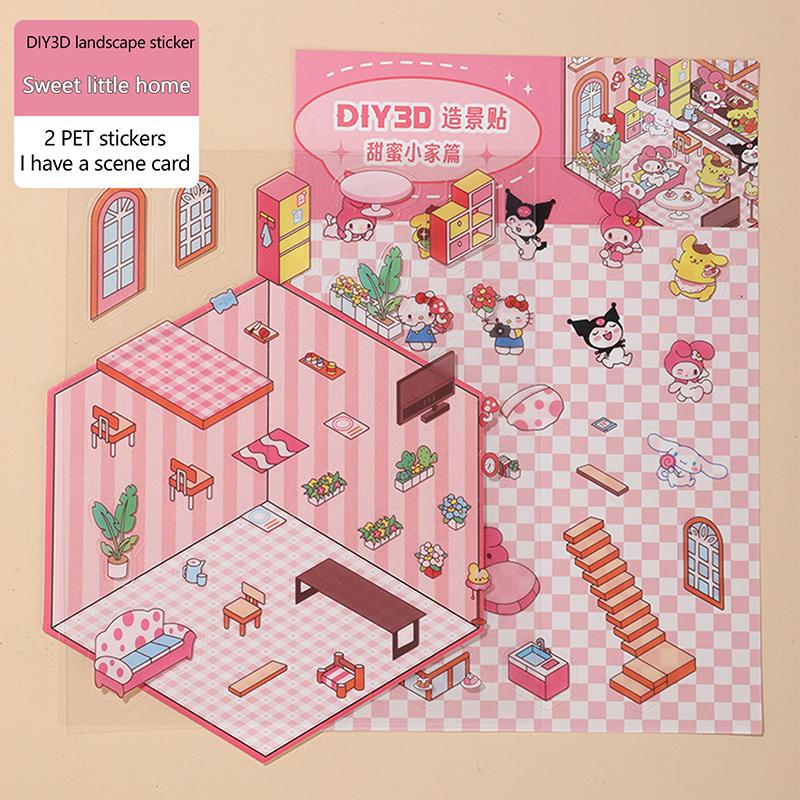 

1 комплект мультяшных миниатюрных сцен 3D-наклейки для ландшафтного дизайна Сцена из домика своими руками Складывание наклеек для ручного счета Детские игрушки