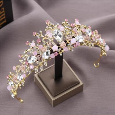 Children's Crown Tiara Handmade Hair Accessories for Girls Pink Crystal Crown Princess Birthday Hair Hoop Stage Performance Accessories