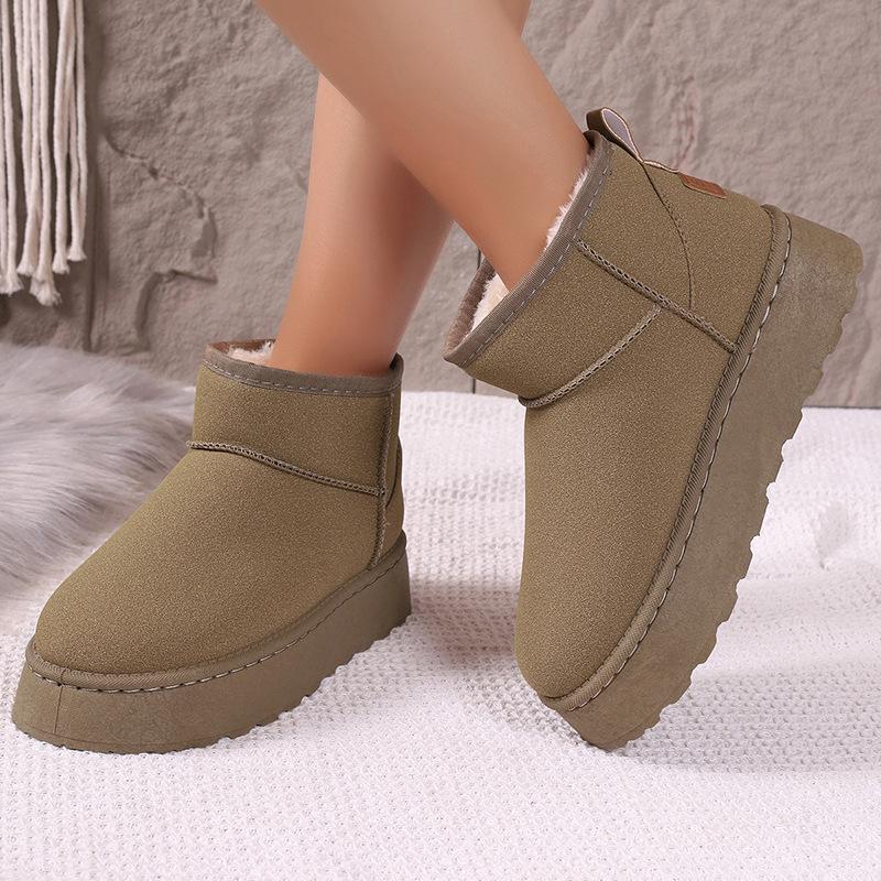 Women Winter Large Size Round Toe Thick Sole Snow Boots Casual Short Tube Velvet Fur Warm Cotton Shoes Solid Color 36-41