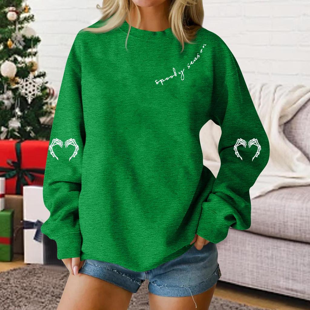Women's Fashion Casual Long Sleeve Loose Fit Graphic Crewneck Pullover Sweatshirt