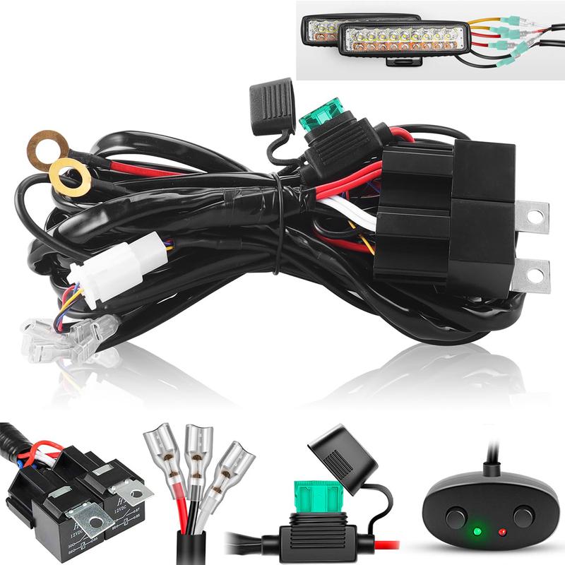 Amber White Dual Color Light Bar Wiring Harness Kit 16AWG with 12V Relay 15A Inline Blade Fuse Push Button Switch
