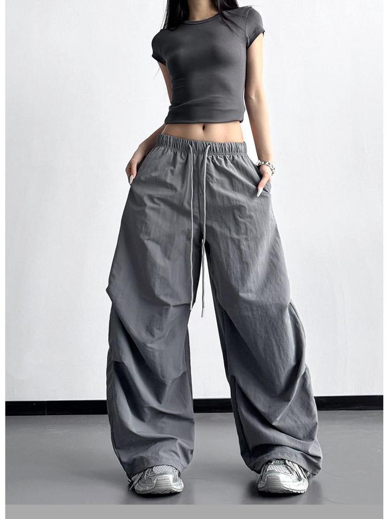 Women's Pink High-Waisted Wide-Leg Pleated Pants - Spring/Autumn 2026 Loose Fit Casual Style