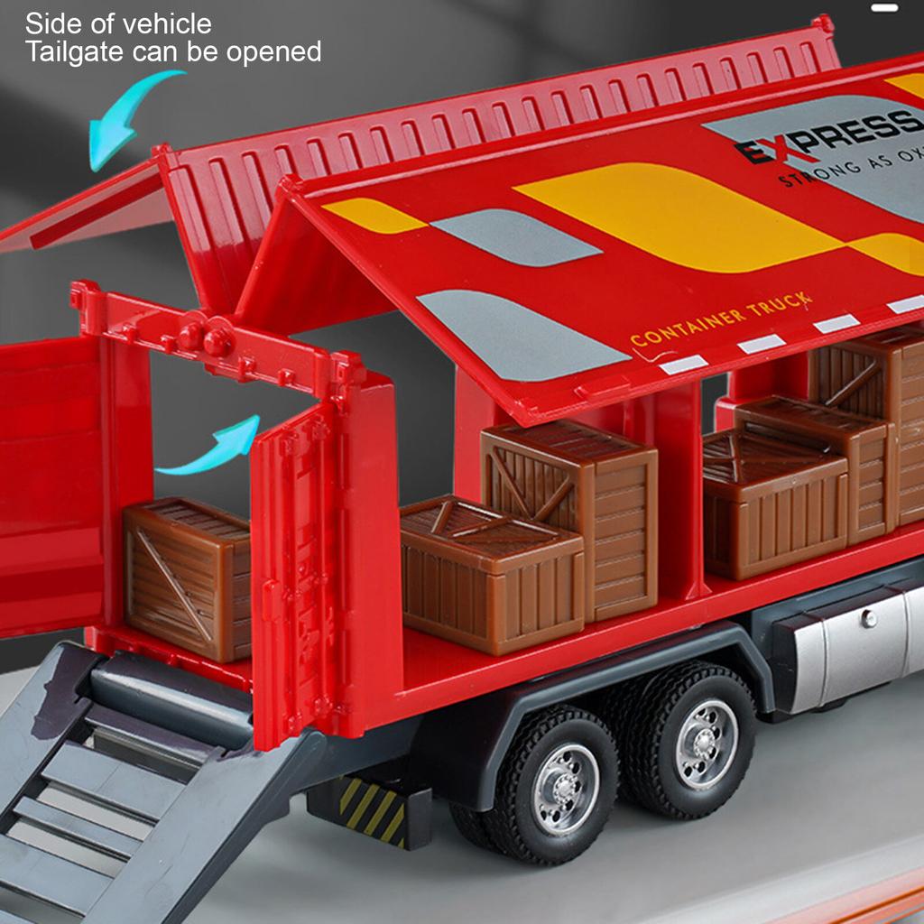 1/32 Scale Container Truck Model with Music and Light,Openable Door,Realistic Vehicle Toy Ornament,Alloy Model Inertia Truck,Pull Back,Birthday Gift